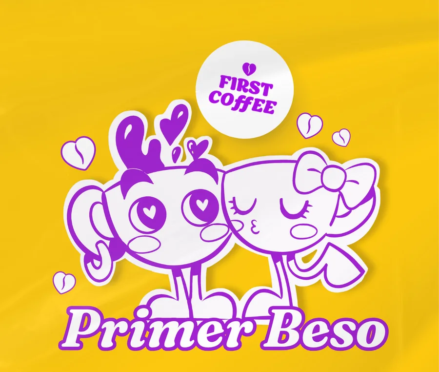 Ilustración de la etiqueta de Primer Beso, con los Tazis